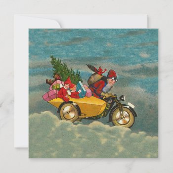 Vintage Christmas Santa On Motorbike 5.25 X 5.25 Card by vintagecreations at Zazzle