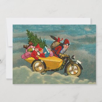 Vintage Christmas Santa On Motorbike 7 X 5 Card by vintagecreations at Zazzle