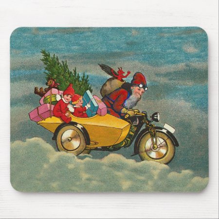 Vintage Christmas Santa On Motorbike Mouse Pad