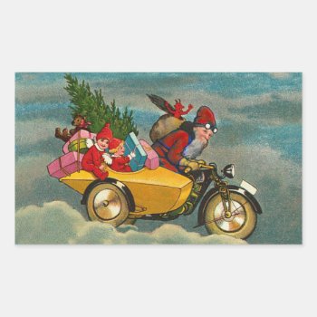 Vintage Christmas Santa On Motorbike Rectangle Rectangular Sticker by vintagecreations at Zazzle