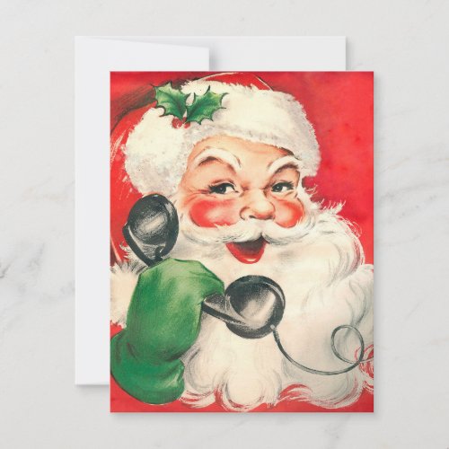 Vintage Christmas Santa On Phone Holiday Card
