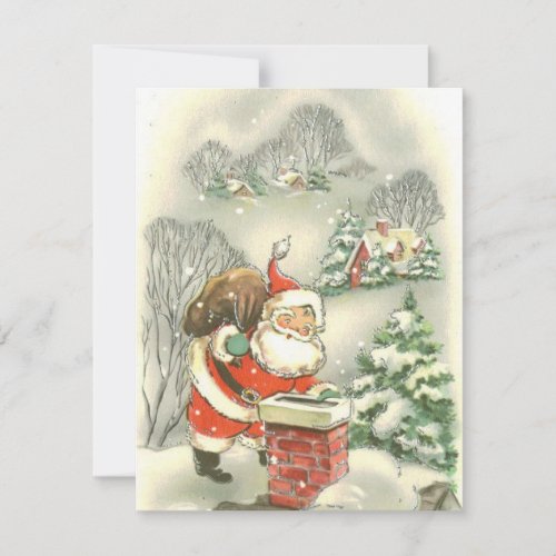 Vintage Christmas Santa On Rooftop With Toys Holid Holiday Card