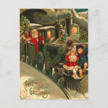 Vintage Christmas Santa On Train Holiday Postcard at Zazzle