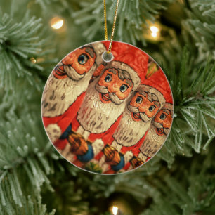 Vintage Christmas Santa Paper Mache Ceramic Ornament
