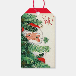 Vintage Christmas Santa Peeking Around Tree Gift Tags