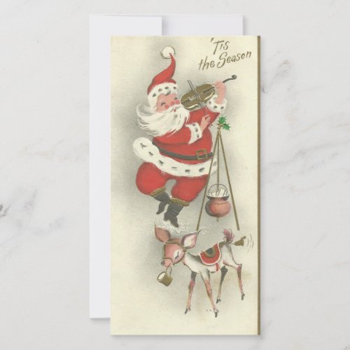 Vintage Christmas Santa Playing Music Holiday Card