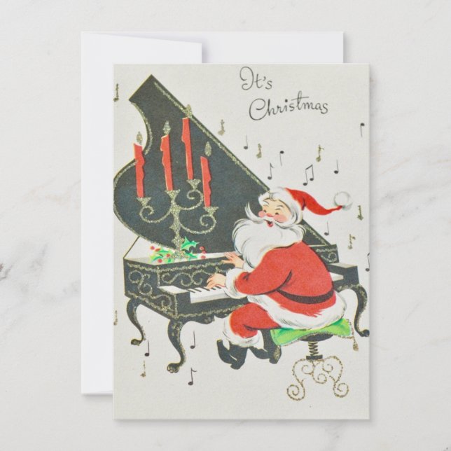 Vintage Christmas Santa Playing Piano Holiday Card (Front)
