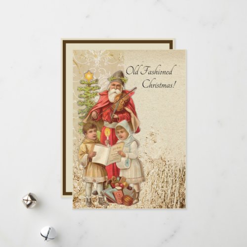 Vintage Christmas Santa Playing Violin Kids Tree Holiday Card