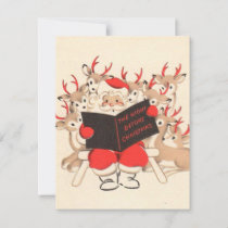Vintage Christmas Santa Reading To Reindeer Holiday Card