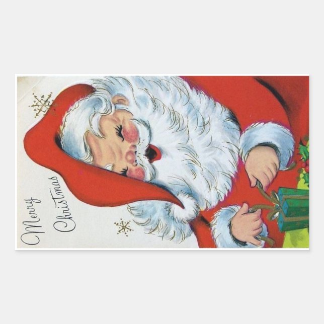 Vintage Christmas Santa Rectangular Sticker (Front)
