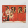 Vintage Christmas Santa reindeer Holiday postcard