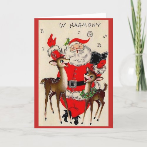 Vintage Christmas _ Santa  Reindeer in Harmony Holiday Card