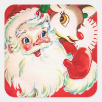 Vintage Christmas Santa reindeer retro sticker