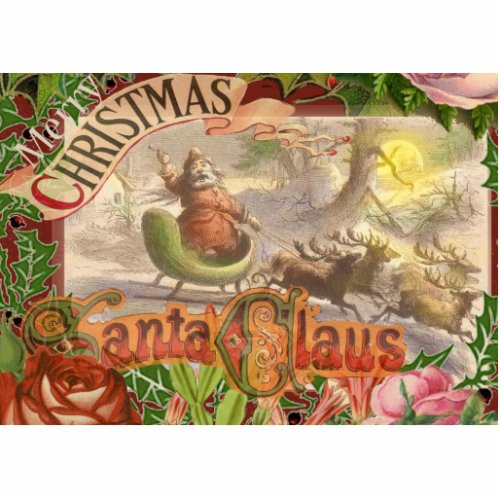 Vintage Christmas Santa Reindeer Sleigh Cutout