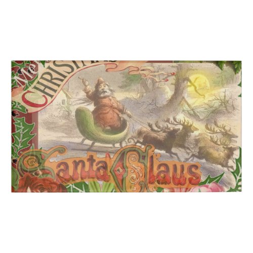 Vintage Christmas Santa Reindeer Sleigh Name Tag