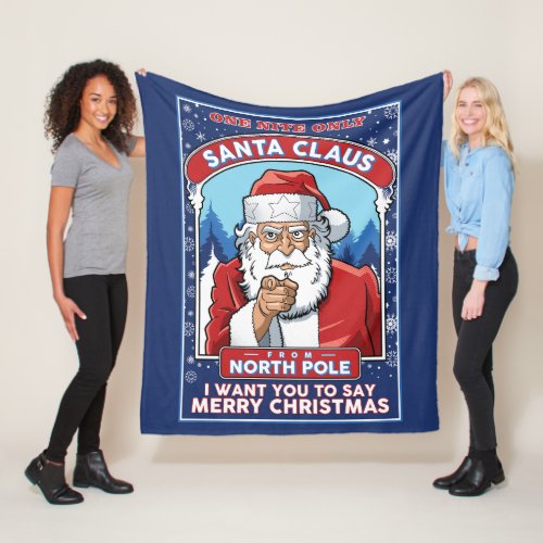 Vintage Christmas Santa Says Merry Christmas Fleece Blanket