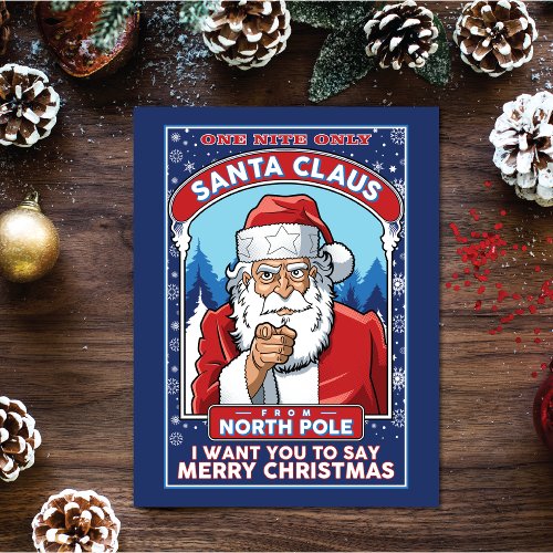 Vintage Christmas Santa Says Merry Christmas Holiday Card