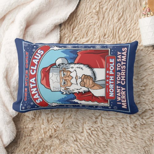 Vintage Christmas Santa Says Merry Christmas Lumbar Pillow