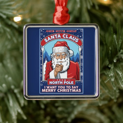 Vintage Christmas Santa Says Merry Christmas Metal Ornament