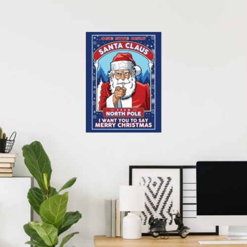 Vintage Christmas Santa Says Merry Christmas Poster