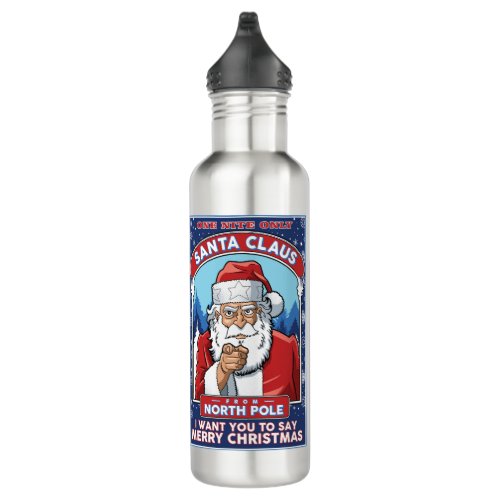 Vintage Christmas Santa Says Merry Christmas Stainless Steel Water Bottle