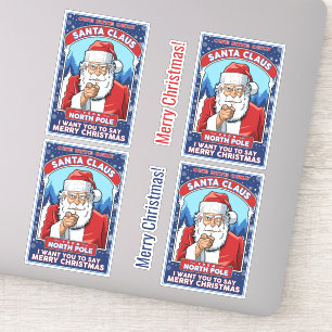 Vintage Christmas Santa Says Merry Christmas Sticker