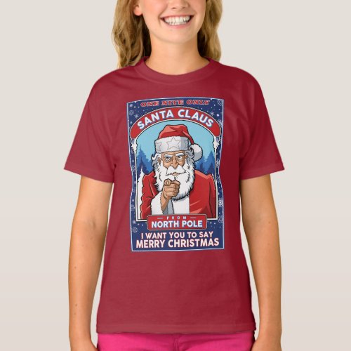 Vintage Christmas Santa Says Merry Christmas T_Shirt