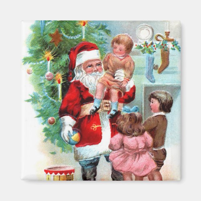 Vintage Christmas Santa Scene Magnet (Front)