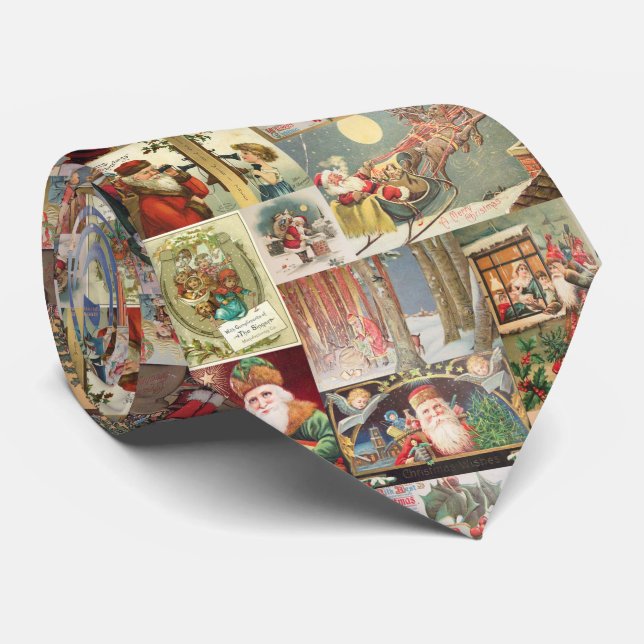 Vintage Christmas Santa Scenes Classic Holiday Neck Tie (Rolled)