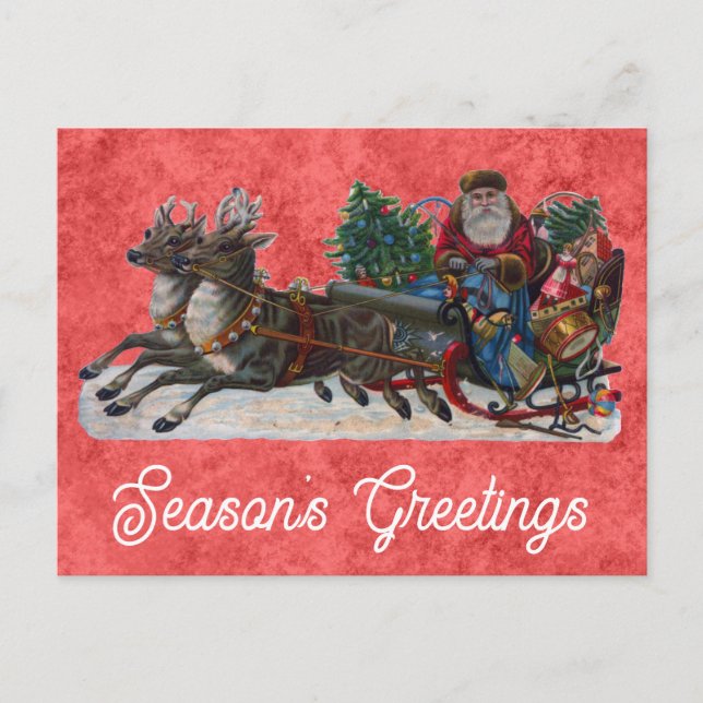 Vintage Christmas Santa Seasons Greetings Postcard (Front)