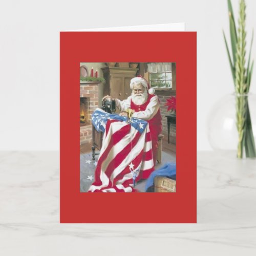 Vintage Christmas _ Santa Sewing an American Flag Card