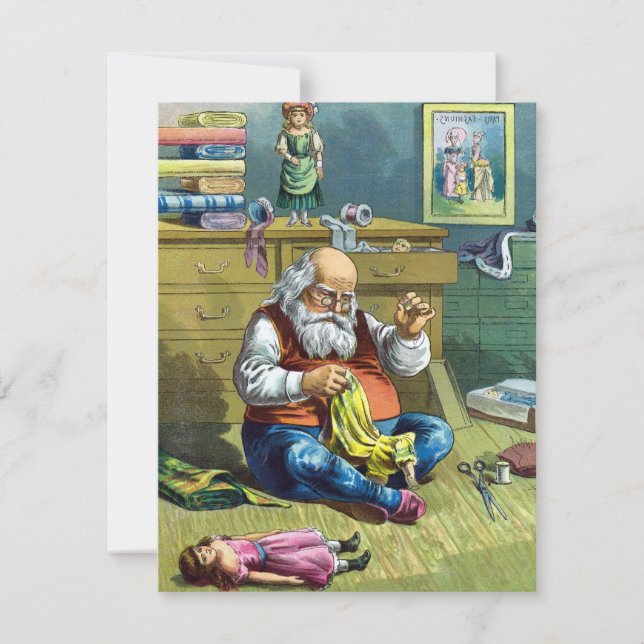Vintage Christmas, Santa Sewing Dolls Invitation (Front)