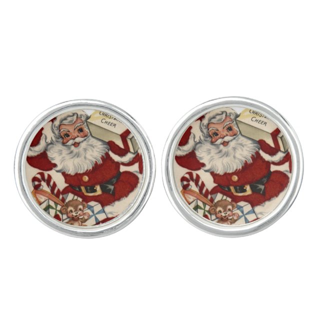 Vintage Christmas Santa silver cufflinks (Front)