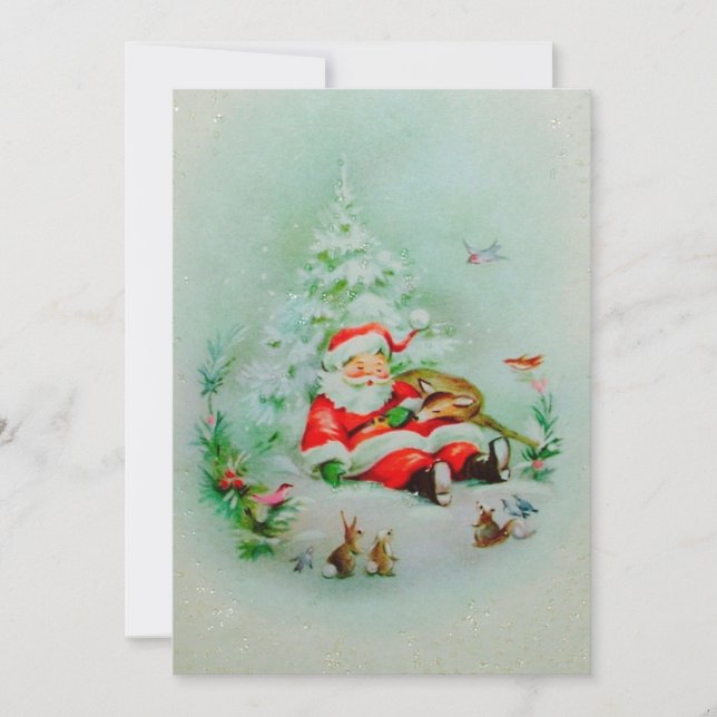 Vintage Christmas Santa Sleeping Holiday Card (Front)