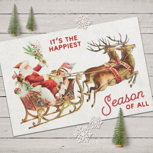 Vintage Christmas Santa Sleigh and Reindeer Tissue Paper