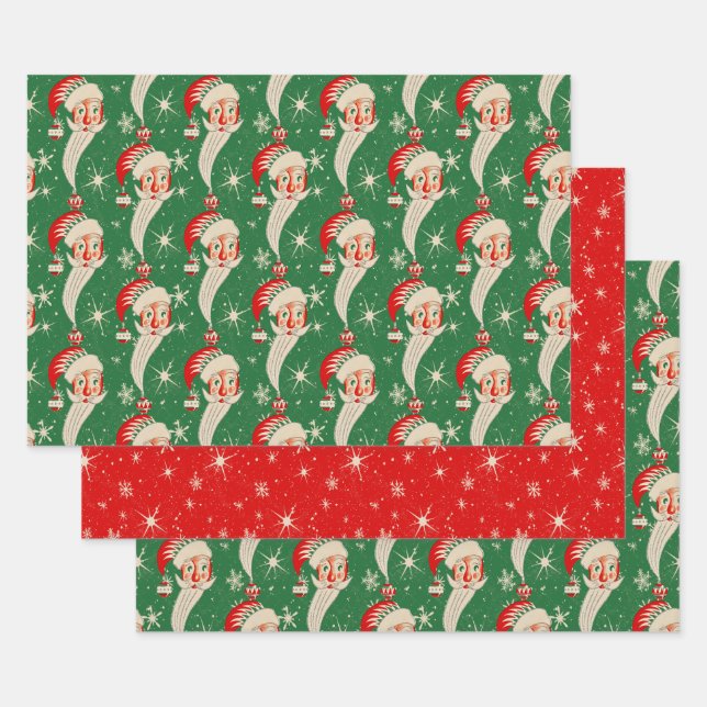 Vintage Christmas - Santa & Snowflakes Wrapping Paper Sheets (Set)