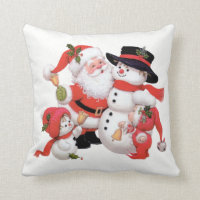 Vintage Christmas Santa snowman Holiday pillow