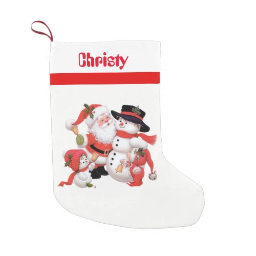 Vintage Christmas Santa snowman Holiday stocking