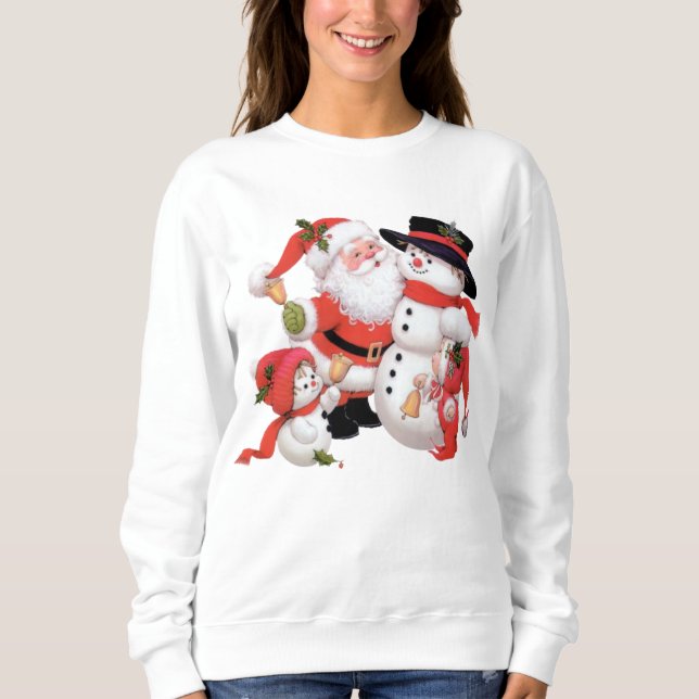 Vintage Christmas Santa snowman Holiday sweatshirt (Front)