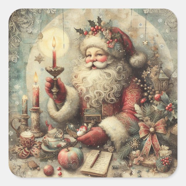 Vintage Christmas Santa Square Sticker (Front)