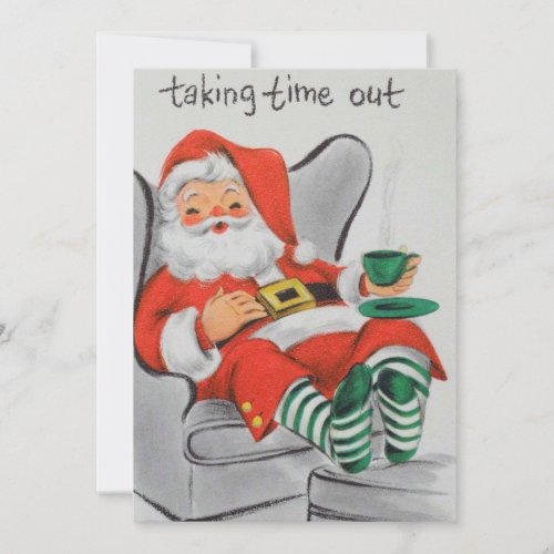 Vintage Christmas Santa Taking Nap Holiday Card