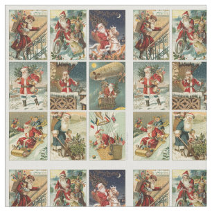 Vintage Christmas Santa Tiled Image Fabric