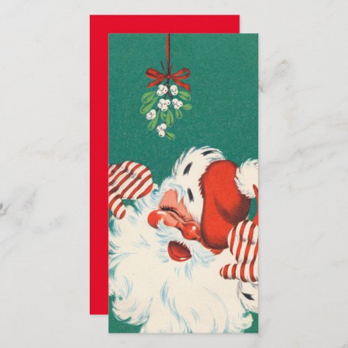 Vintage Christmas Santa Under Mistletoe Holiday Card