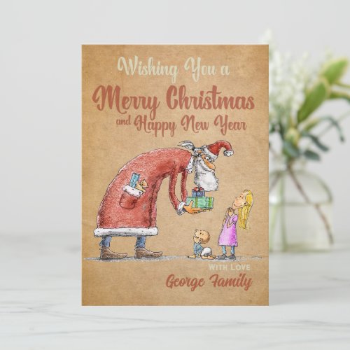 Vintage Christmas Santa With Children  Holiday Card