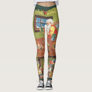 Vintage Christmas Santa with Elves in the Workshop Leggings