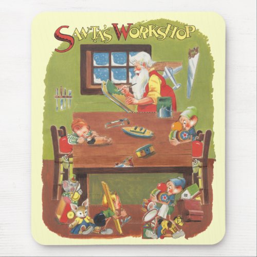 Vintage Christmas Santa with Elves in the Workshop Mouse Pad