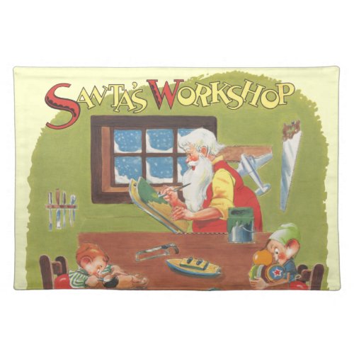 Vintage Christmas Santa with Elves in the Workshop Placemat