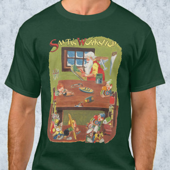 Vintage Christmas Santa With Elves In The Workshop T-shirt by ChristmasCafe at Zazzle