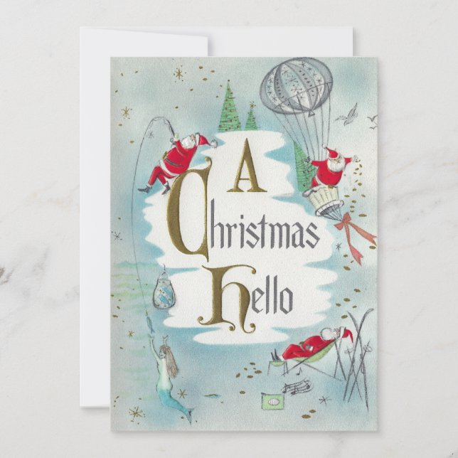 Vintage Christmas Santa With mermaid Holiday Card (Front)