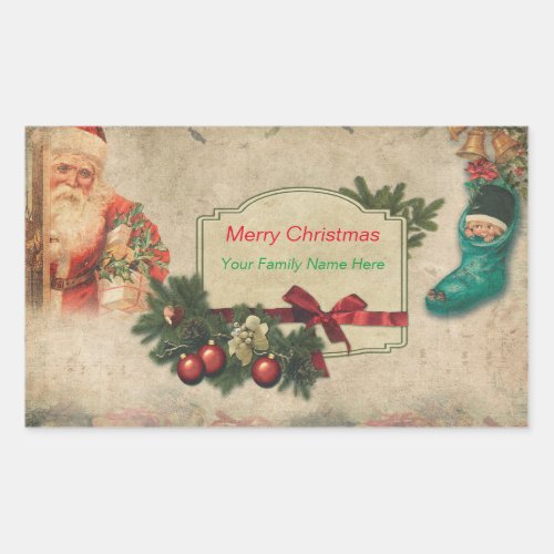 Vintage Christmas Santa with presents Rectangular Sticker